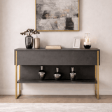 Dressoirs - Modern Dressoir Antraciet Luxe 120x80x30 - Gouden Frame - Eén Vak - Dimehouse