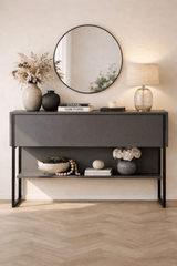 Dressoirs - Modern Dressoir Antraciet Luxe 120x80x30 - Zwart Frame - Eén Vak - Dimehouse