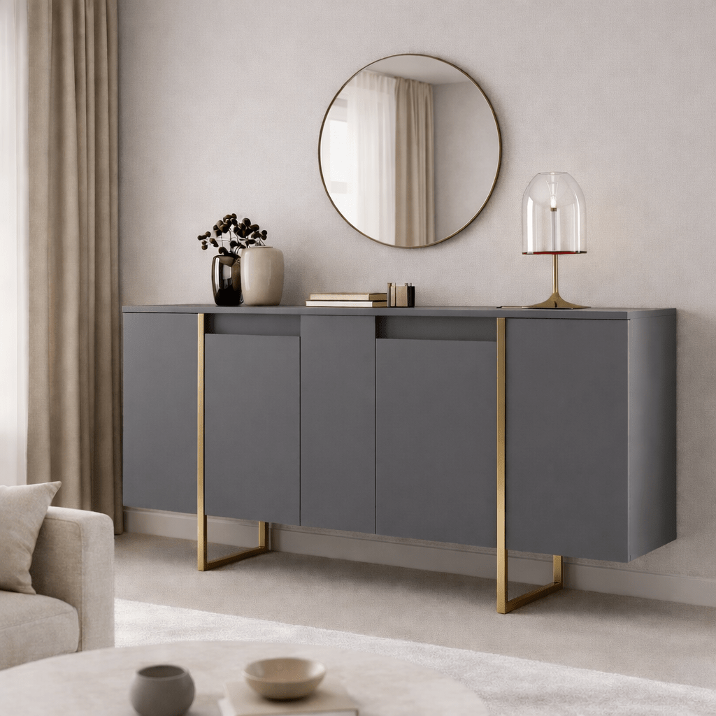 Dressoirs - Modern Dressoir Antraciet Luxe 160x80x35 - Gouden Frame - Dimehouse