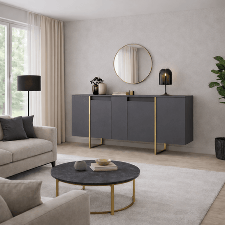 Dressoirs - Modern Dressoir Antraciet Luxe 160x80x35 - Gouden Frame - Dimehouse