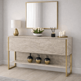 Moderne skænk Travertine Luxury 120x80x30 - Guldramme - Et rum