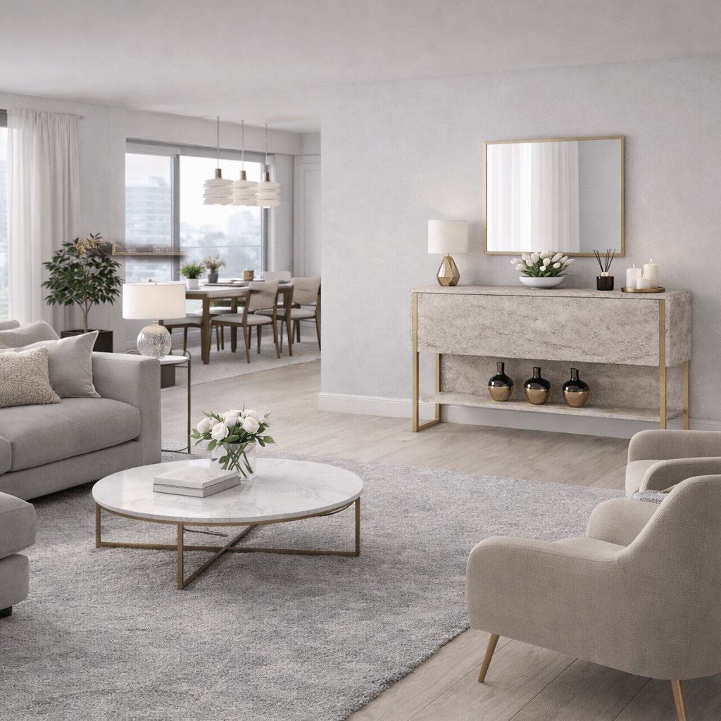 Moderne skænk Travertine Luxury 120x80x30 - Guldramme - Et rum