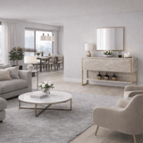 Moderne skænk Travertine Luxury 120x80x30 - Guldramme - Et rum