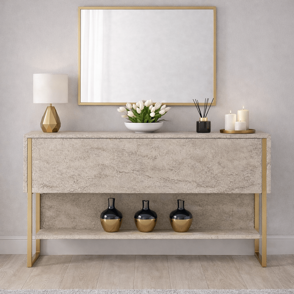Moderne skænk Travertine Luxury 120x80x30 - Guldramme - Et rum