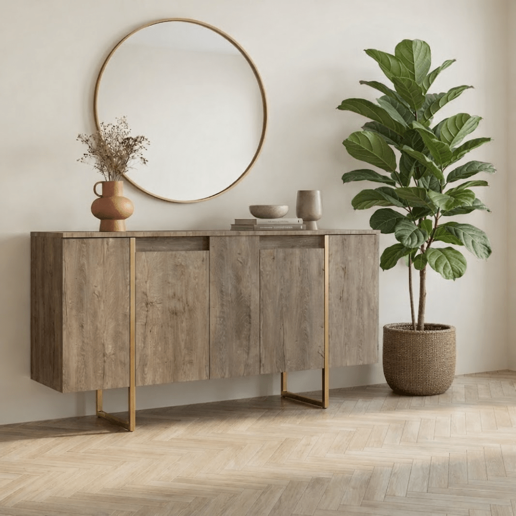 Dressoirs - Modern Dressoir Walnoot Luxe 160x80x35 - Gouden Frame - Dimehouse