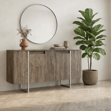 Dressoirs - Modern Dressoir Walnoot Luxe 160x80x35 - Zilver Frame - Dimehouse