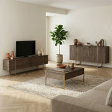 Dressoirs - Modern Dressoir Walnoot Luxe 160x80x35 - Gouden Frame - Dimehouse