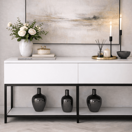 Moderne skænk White Lord 150x30x80 - Sort stel - To rum