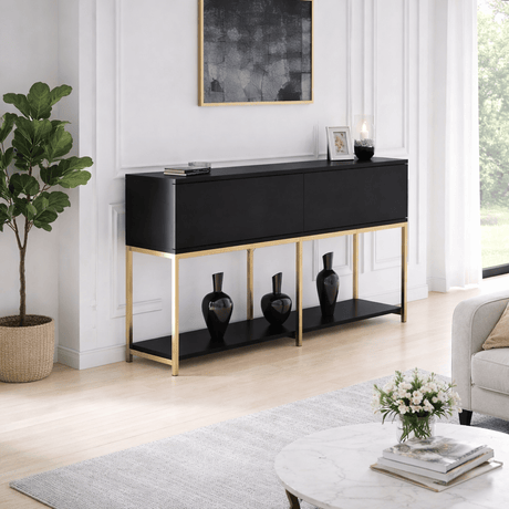 Moderne skænk Black Lord 150x30x80 - Guldramme - To rum