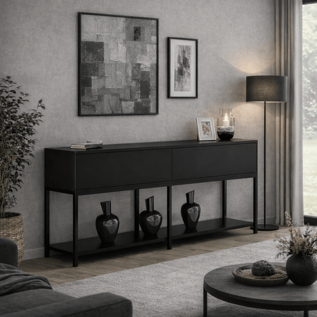 Dressoirs - Modern Dressoir Zwart Lord 150x30x80 - Twee Vakken - Dimehouse