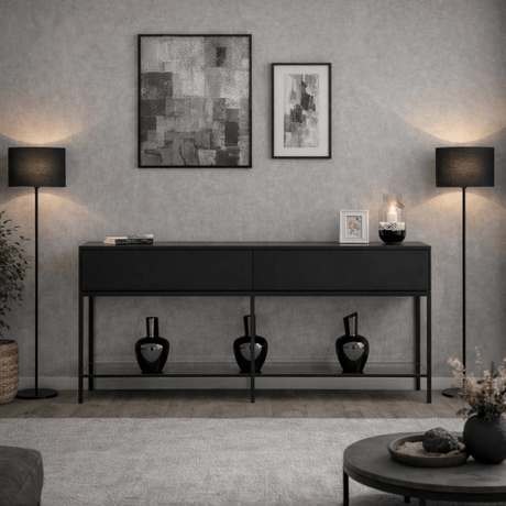 Dressoirs - Modern Dressoir Zwart Lord 150x30x80 - Twee Vakken - Dimehouse