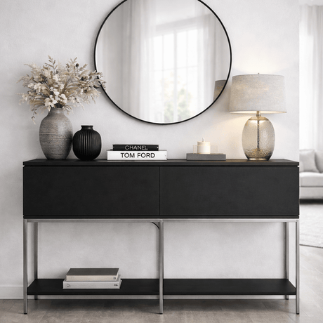 Moderne skænk Black Lord 150x30x80 - Sølv stel - To rum