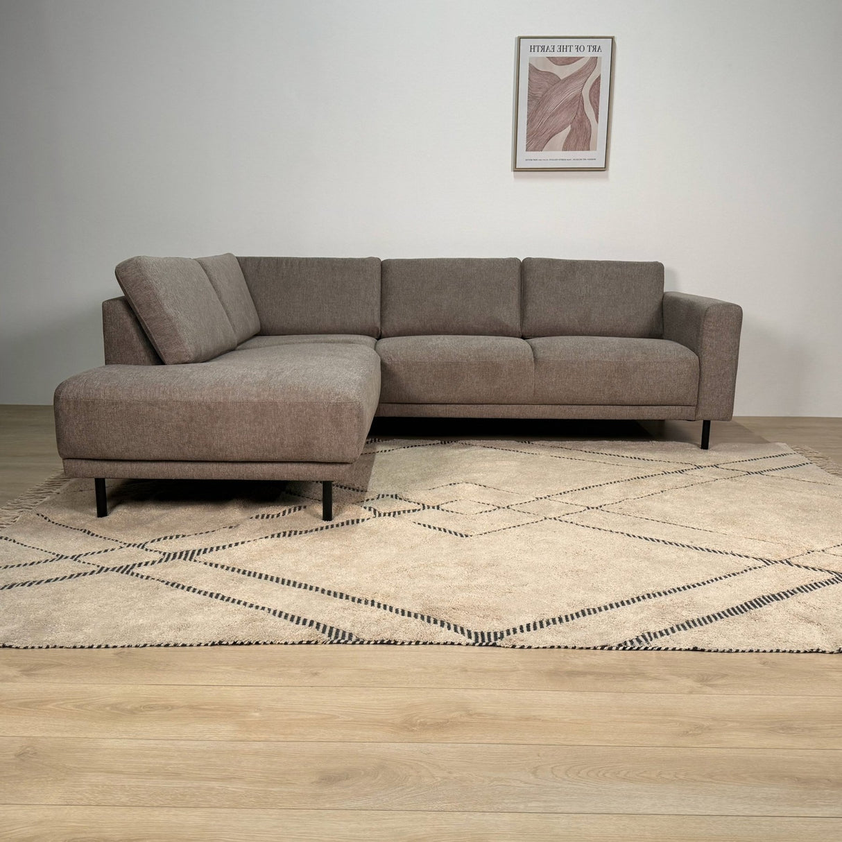 Moderne 3-zits Hoekbank Links Taupe Stof Aniko met Lounger 240x197x78 cm