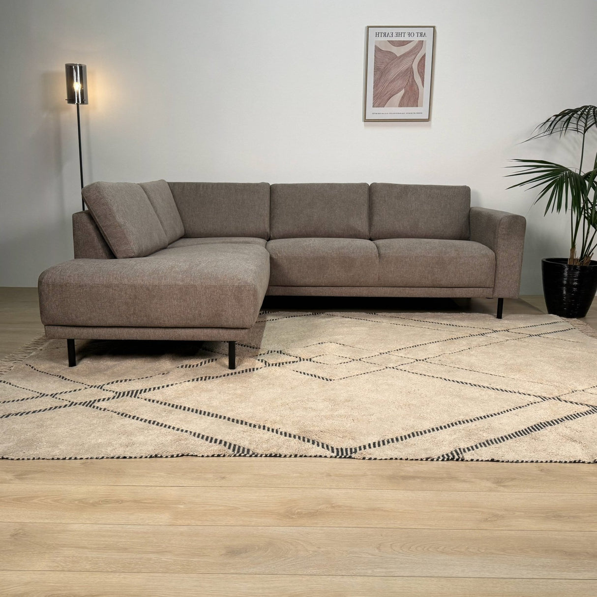 Moderne 3-zits Hoekbank Links Taupe Stof Aniko met Lounger 240x197x78 cm