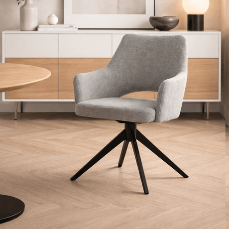 Eetkamerstoelen - Moderne Draaibare Eetkamerstoel Grijs Stof Sid - Met Armleuningen - Dimehouse