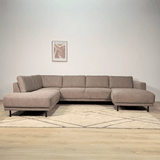 Moderne U-Bank Hoekbank Links Taupe Stof Aniko 310x197x78 cm