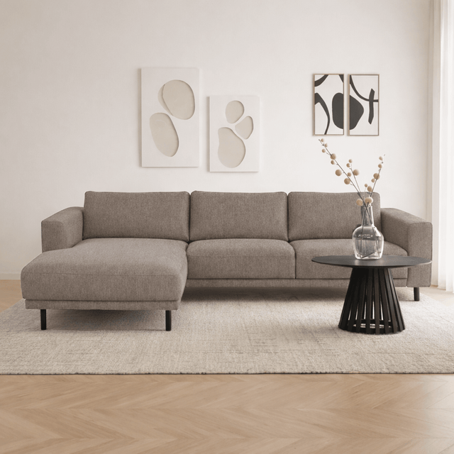 Banken - Moderne Hoekbank Links Taupe Stof Aniko met Chaise Longue 238x142x78 cm - Dimehouse