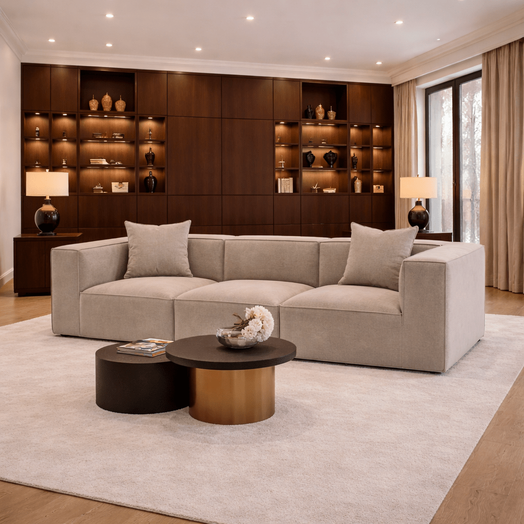 Banken - Modulaire XXL 3 - zits bank Sora 325 cm breed in Cappucino linnen - Dimehouse