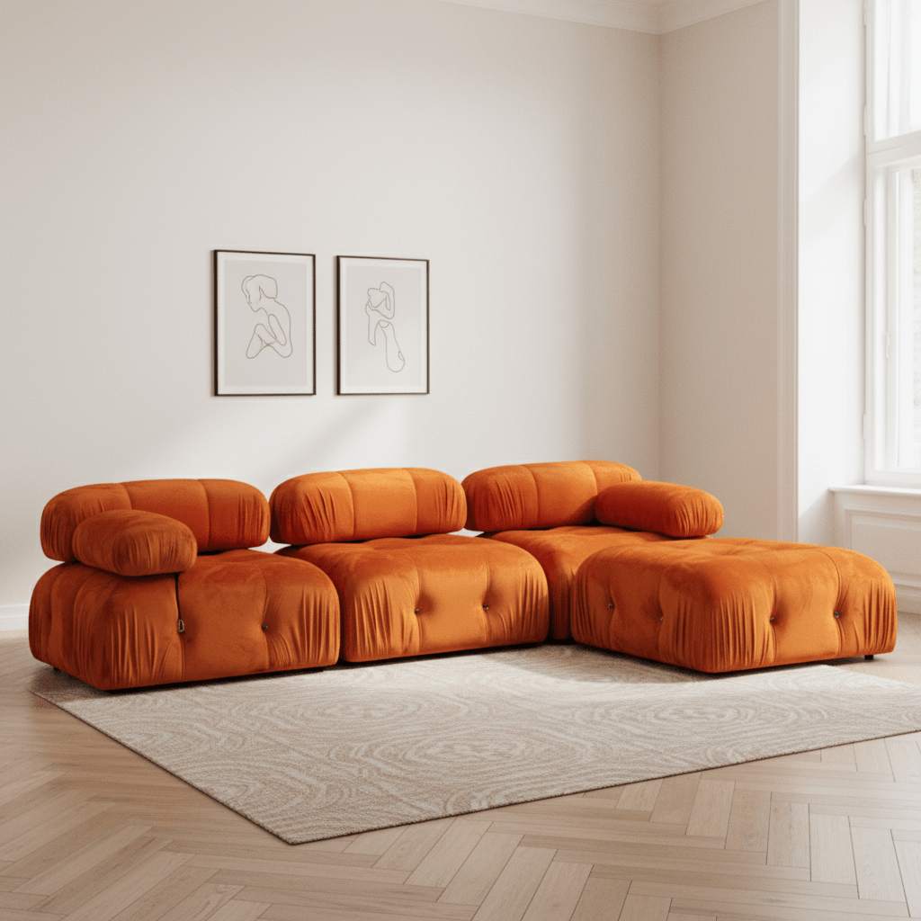 Modulær XXL hjørnesofa Boble med skammel - fløjlsorange