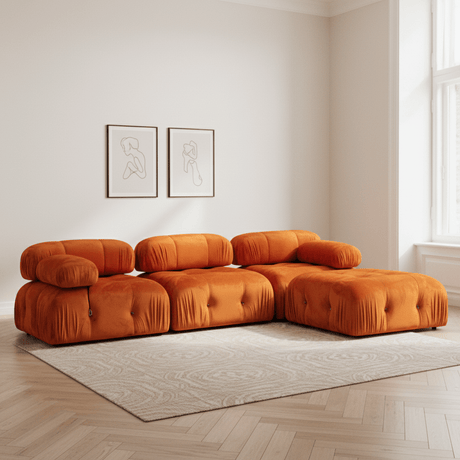 Modulær XXL hjørnesofa Boble med skammel - fløjlsorange