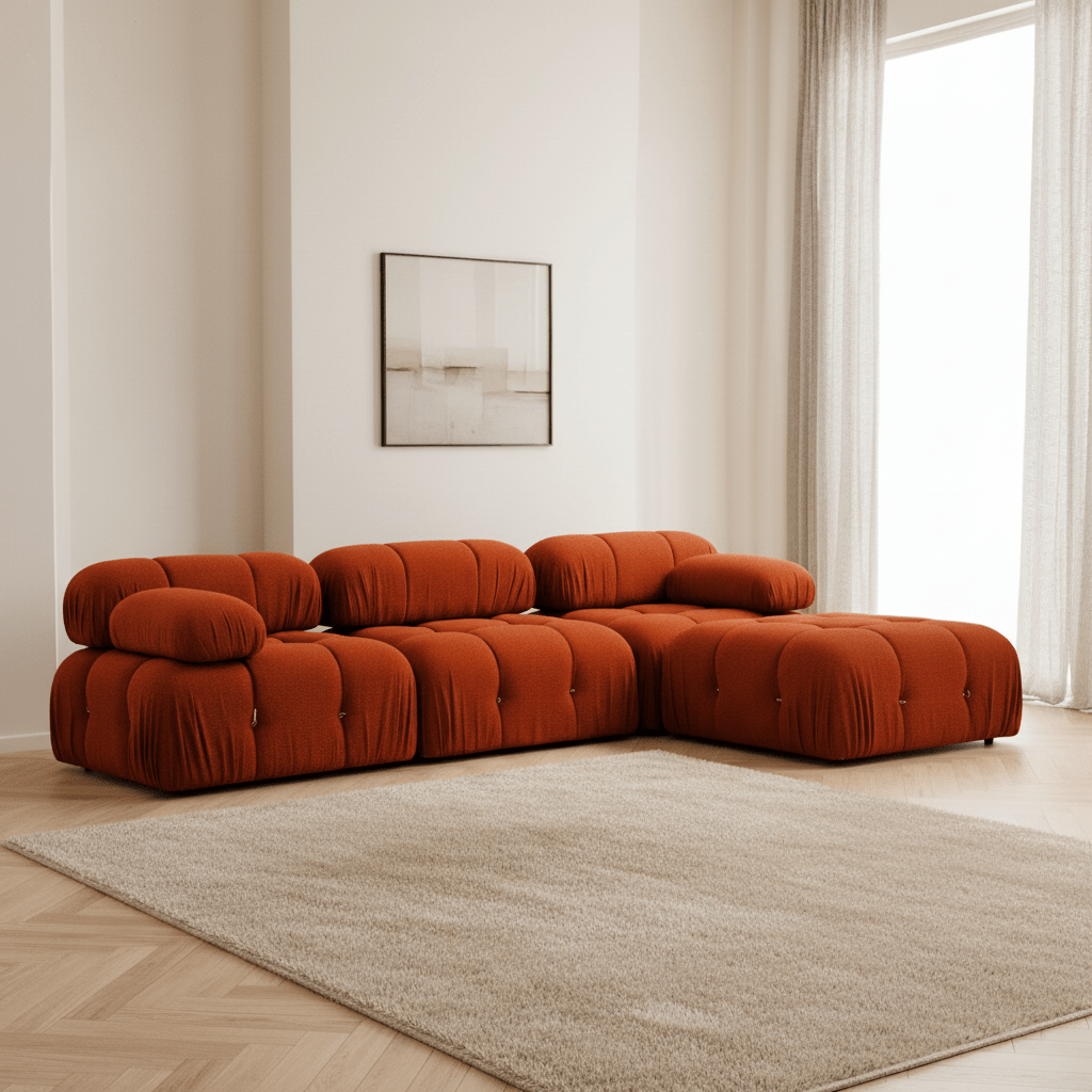 Modulær XXL hjørnesofa med skammel Orange rød stofboble