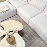 Banken - Modulaire hoekbank met losse hocker ecru beige linnen stof Fora - links - Dimehouse