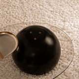Salontafels - Organische salontafel brons getint glas zwarte bolpoten Sphere 120x70 cm - Dimehouse