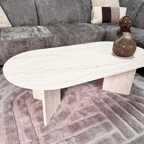 Oval Sofabord Travertin look Sabla - 119x60 