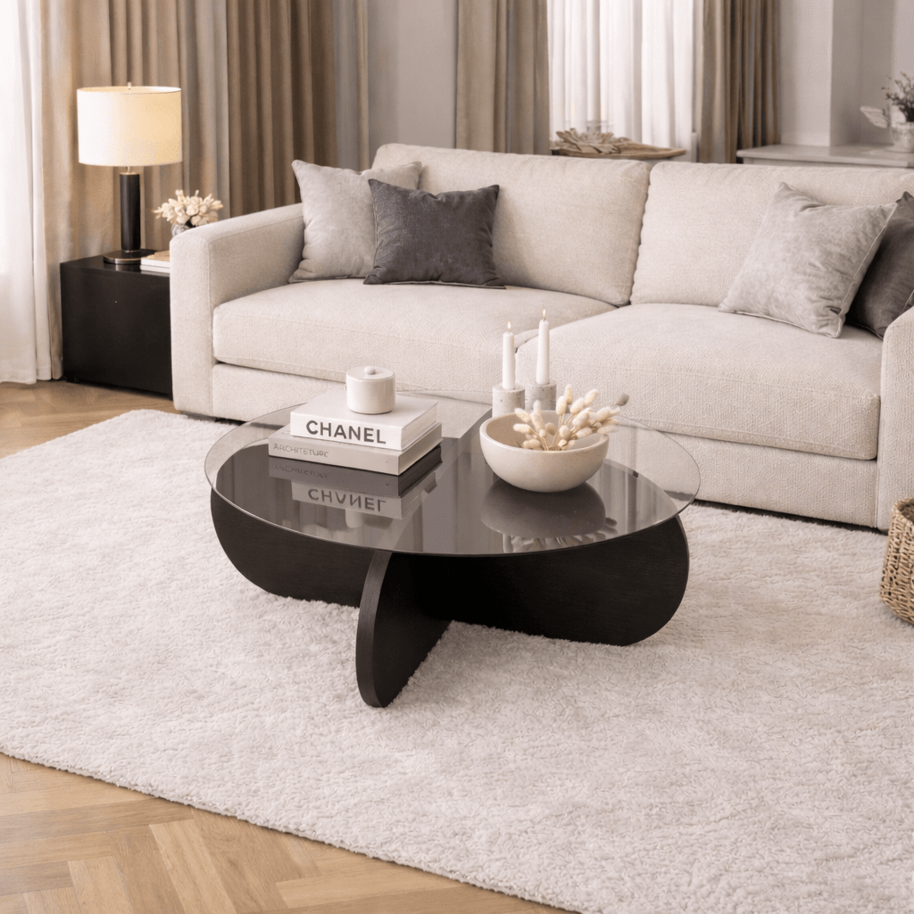 Salontabel Aris Rund 75 cm Tinted Glas - Sort Base 