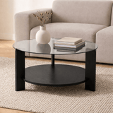 Salontafels - Ronde salontafel zwart melamine transparant glas Ø75 cm - Cairo - Dimehouse