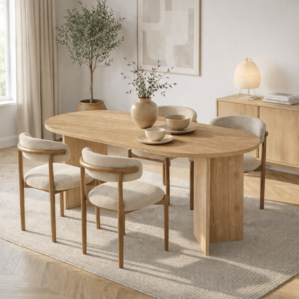 Ovale eettafel Eiken melamine - Japandi -  180x89,5x75 cm - Sota