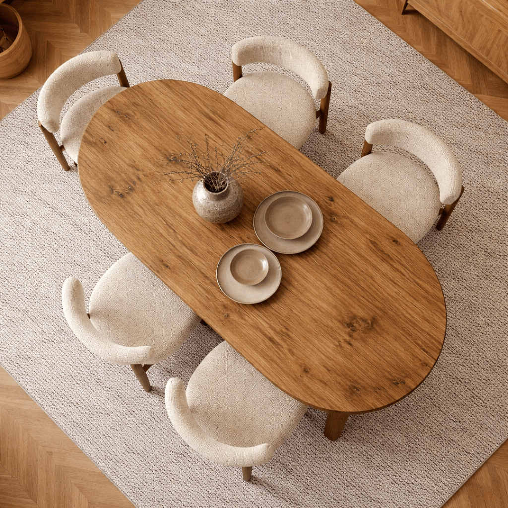 Eettafels - Ovale eettafel Grenen melamine - Japandi - 200x89,5x75 cm - Sota - Dimehouse