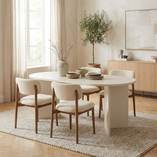Eettafels - Ovale eettafel Wit melamine - Japandi - 180x89,5x75 cm - Sota - Dimehouse