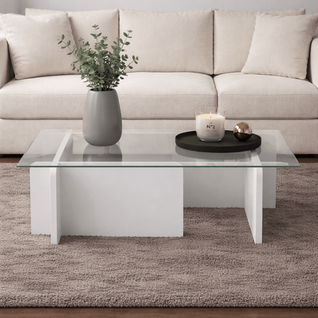 Salontafels - Salontafel Grijs Melamine Glas Opal 105x65x30 cm - Dimehouse