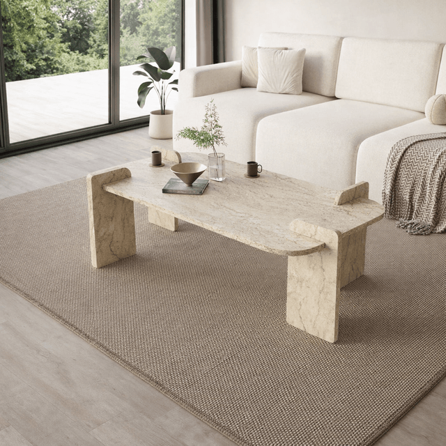 Salontafels - Salontafel Travertin melamine Japandi - 120 x 60 cm - ronde hoeken - Lovge - Dimehouse