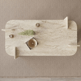Salontafels - Salontafel Travertin melamine Japandi - 120 x 60 cm - ronde hoeken - Lovge - Dimehouse