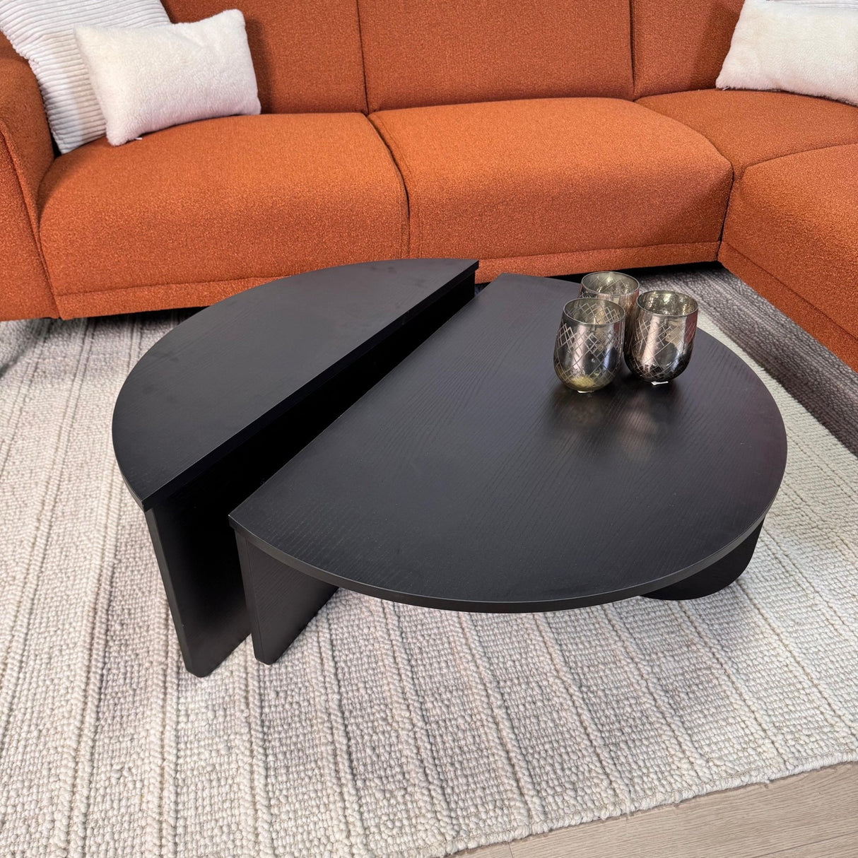 Rund Sofabord Sort Trappet Melamin 85 cm Orin 
