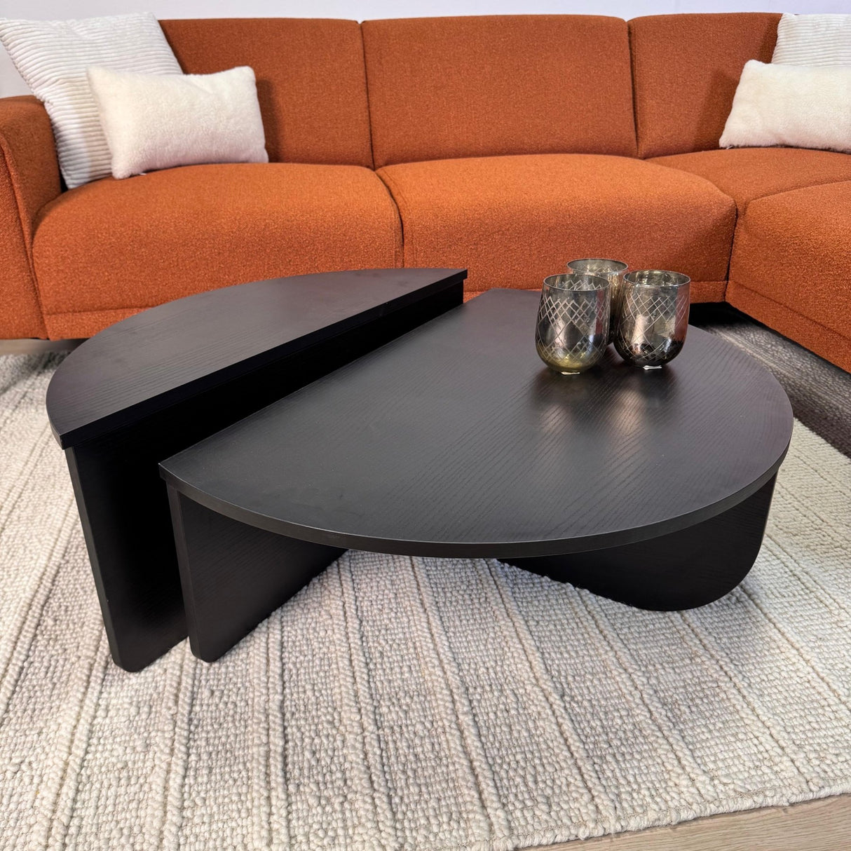 Rund Sofabord Sort Trappet Melamin 85 cm Orin 