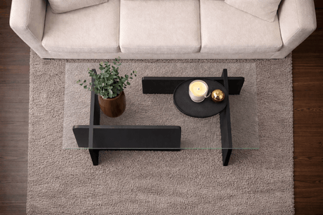 Salontafels - Salontafel Zwart Hout Melamine Glas Opal 105x65x30 cm - Dimehouse