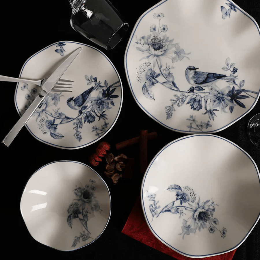 Servies set porselein - 24 delig - Blauw met wit - Delft