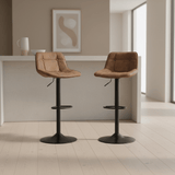 Set van 2 Industriële Draaibare Barkrukken Bruin Microvezel Stof Keston - Verstelbaar