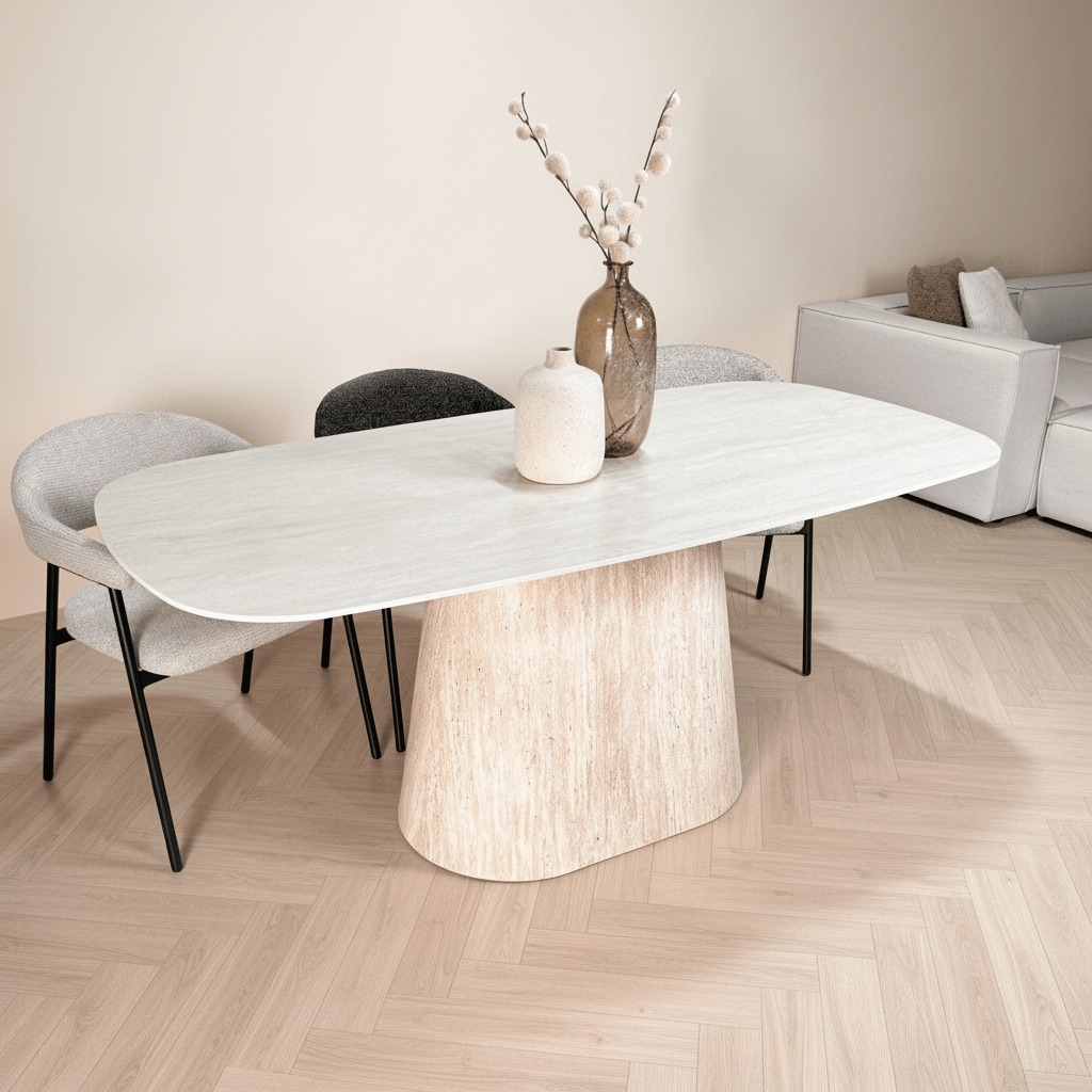 Sintersten Marmorlook Travertin Spisebord Lea 180x90 cm - Dansk Oval