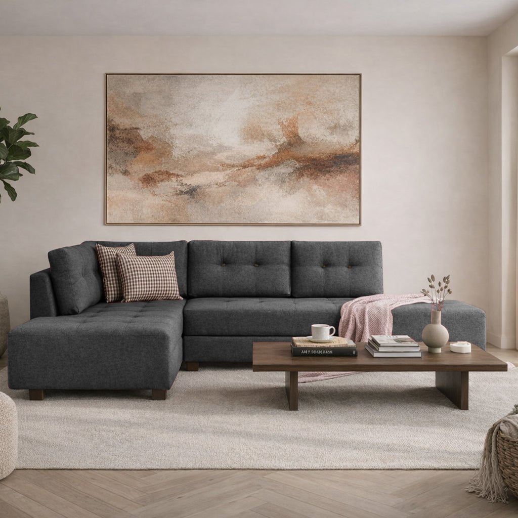 Banken - Slaapbank antraciet stof - XL 280x206 cm - met wielen - Links - Manama - Dimehouse