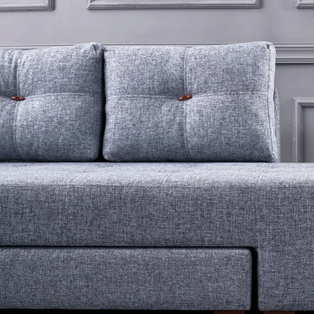 Banken - Slaapbank lichtblauw stof - XL 280x206 cm - met wielen - Links - Manama - Dimehouse
