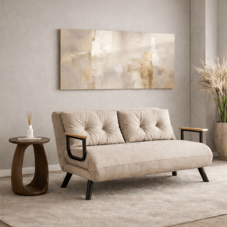 Sovesofa beige hørstof 2 personer - Sando