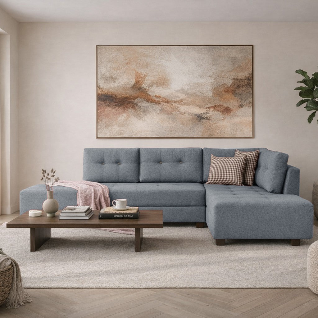 Banken - Slaapbank lichtblauw stof - XL 280x206 cm - met wielen - Rechts - Manama - Dimehouse