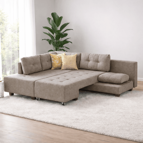 Sovesofa taupe stof - XL 280x206 cm - med hjul - Venstre - Manama
