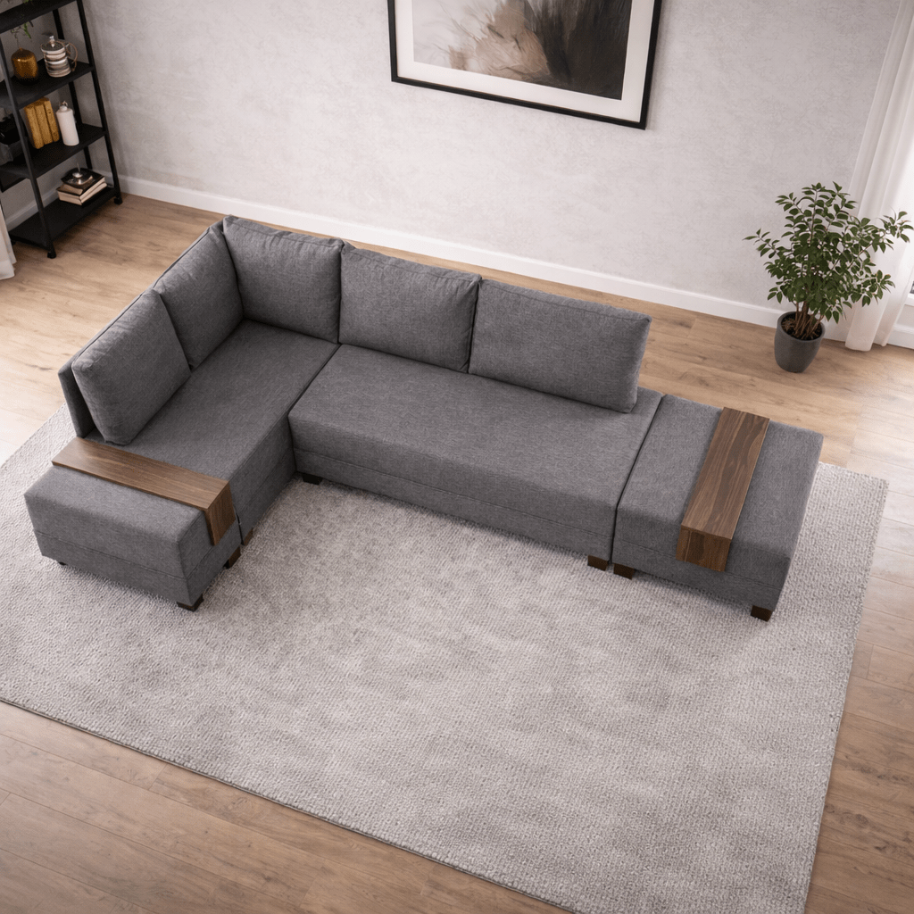 Banken - Slaapbank taupe stof - XXL 280 x 210 - Links - Fly - Dimehouse
