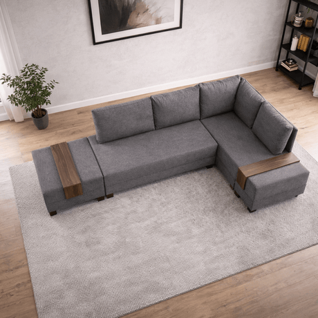Slaapbank taupe stof - XXL 280 x 210 - Rechts - Fly