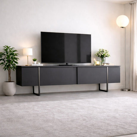 TV Meubels - TV Meubel Antraciet Luxe 180x50x30 - Zilver Frame - Dimehouse